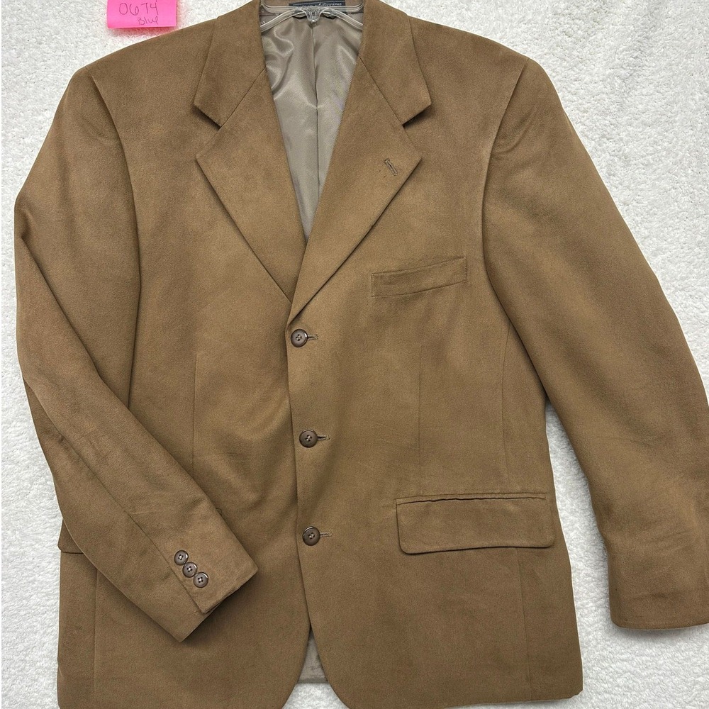 Barrington Mens Faux Suede Blazer Camel Brown 3-Button Sport Coat Jacket Lined